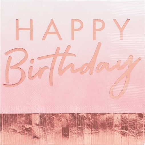 16 Rosy Birthday Fransenservietten 33cm
