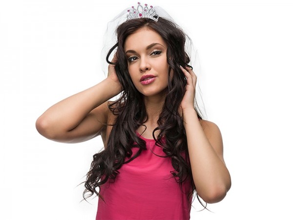 Haarkamm mit glitzernder Tiara und Schleier 3