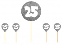 Party-Picker 25 glitzer Silber 5-teilig