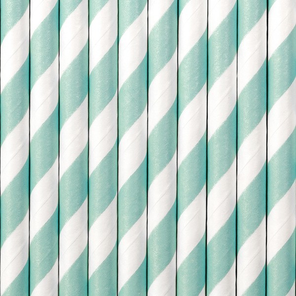 10 Strohhalme himmelblau-weiß gestreift 19,5cm 2