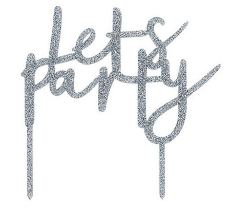 Glitzernde Lets Party Tortendeko silber 16cm