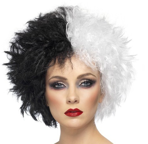Damenperücke Cruella Schwarz Weiß