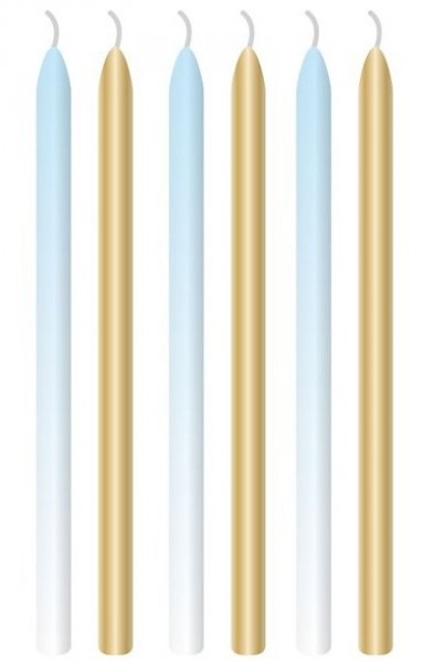 6 Royal First Birthday Tortenkerzen blau 12cm