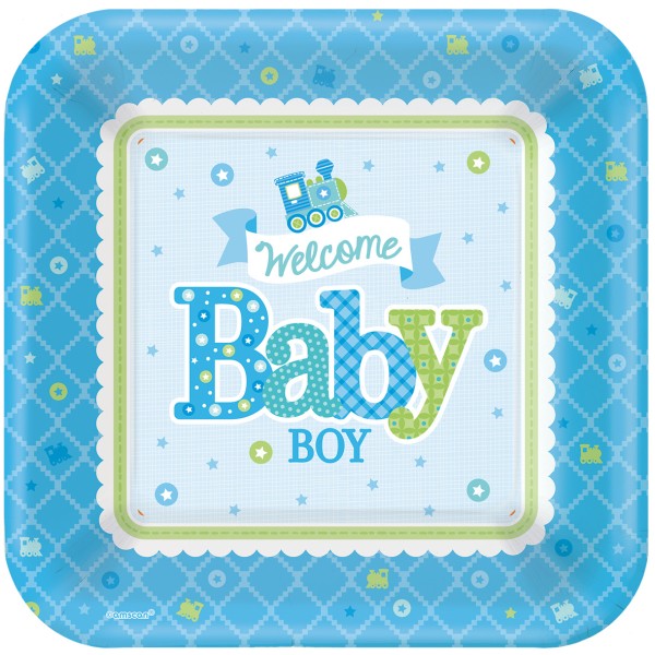 8 Welcome Baby Boy Pappteller 26,6cm