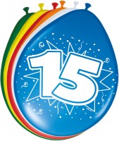 8 Bunte Latexballons Zahl 15
