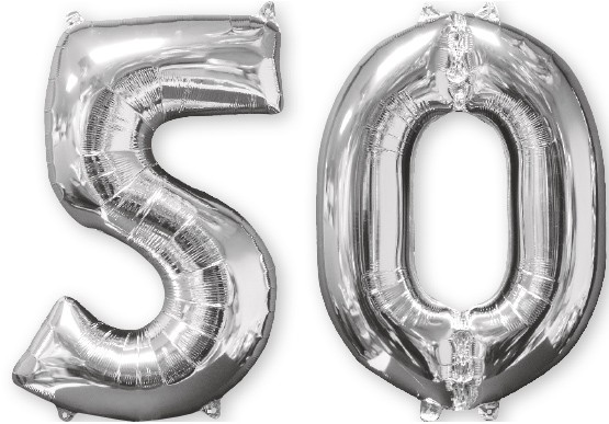 Folienballon Zahl 50 silber 66cm