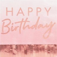 16 Rosy Birthday Fransenservietten 33cm