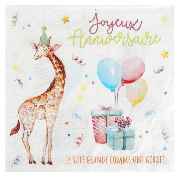 20 Zookinder Anniversaire Servietten 33cm