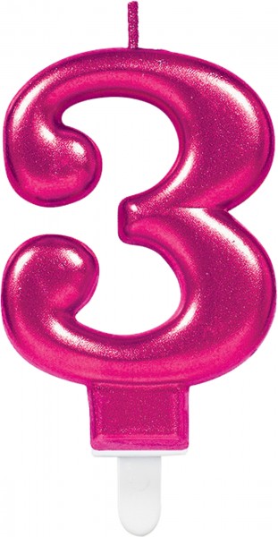Zahlenkerze 3 Sparkling Pink