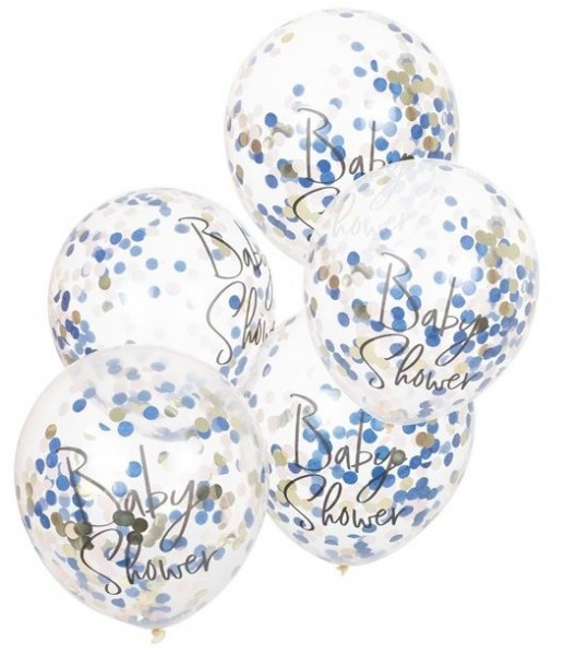 5 Blaue Baby Boom Konfettiballons 30cm