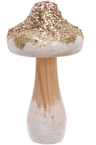 Winterliche Pilz Dekofigur gold 7 x 14cm
