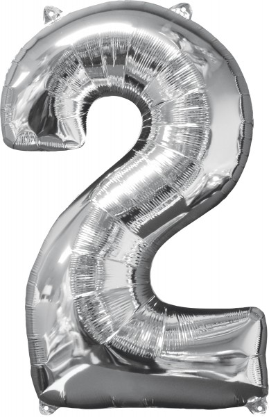 Folienballon Zahl 2 Silber 66cm