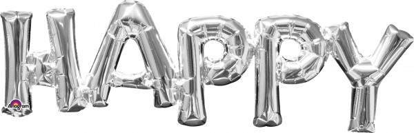 Folienballon Schriftzug Happy silber 76x25cm
