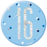 16. Geburtstag Ansteckbutton blau 7cm