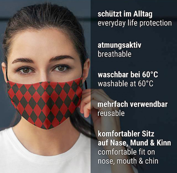 Mund Nasen Maske Harlekin rot-schwarz 5