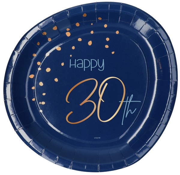 8 Elegant Blue 30th Birthday Pappteller 23cm