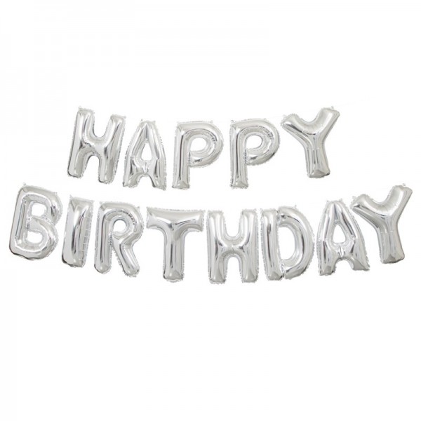 Happy Birthday Folienballon Girlande Silber Celebration