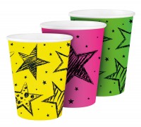 6 Neon Star Pappbecher 250ml