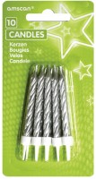 Geburtstagsparty Tortenkerze Silber Metallic Inklusive Halterung 10 Stück