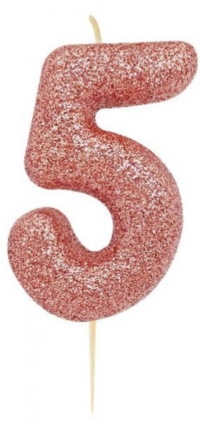 Glitzernde Zahl 5 Tortenkerze roségold 7cm