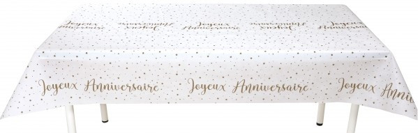 Joyeux Anniversaire Tischdecke weiß-gold 3 x 1,2m