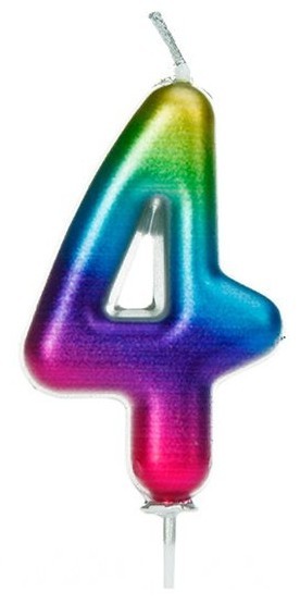 Rainbow Zahl 4 Tortenkerze 7cm