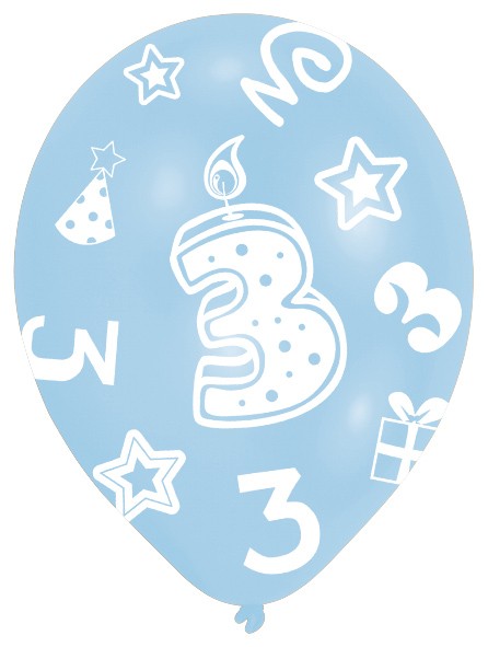 6 bunte Luftballons 3.Geburtstag 27,5 cm 3