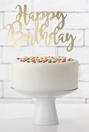 Gold metallic Happy Birthday Tortendeko 22,5cm 2
