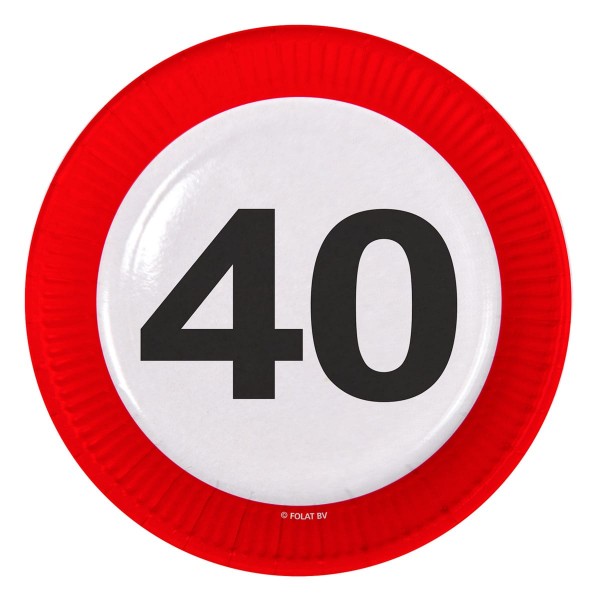 8 Verkehrsschild 40 Pappteller 23cm