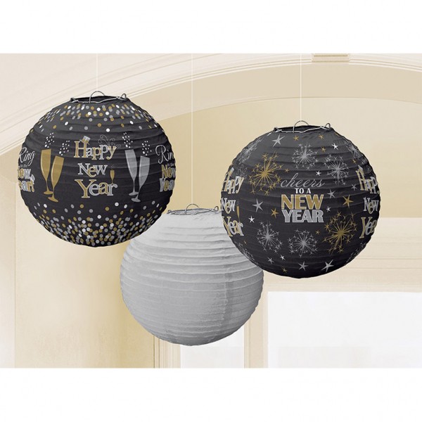 3 Sparkling New Year Lampions 24cm