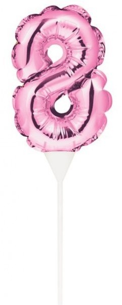 Rosa Zahl 8 Ballon Tortendeko 13cm