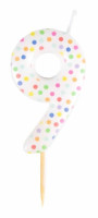 Zahl 9 bunte Punkte Tortenkerze 6cm