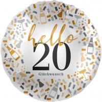 Hello 20 Glückwunsch Folienballon 46cm