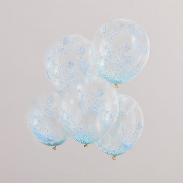 5 Blaue Partymix Konfettiballons 30cm 2