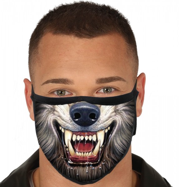 Mund-Nase-Maske grusliger Werwolf
