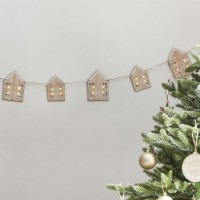 Vorschau: Natural Christmas Häuser LED Girlande 2m