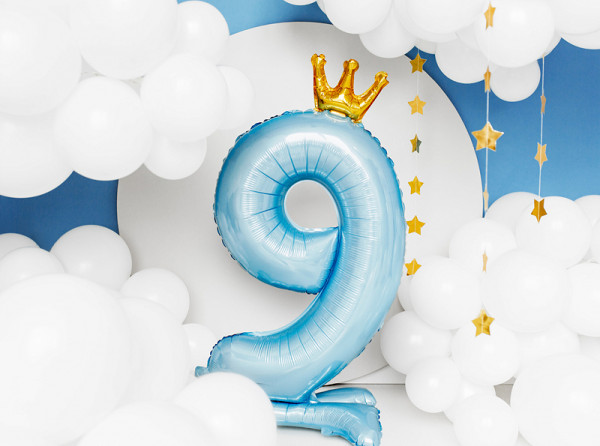 Babyblue Zahl 9 stehender Folienballon 2