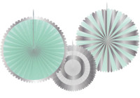 Vorschau: 3 Papierrosetten Mint und Silber
