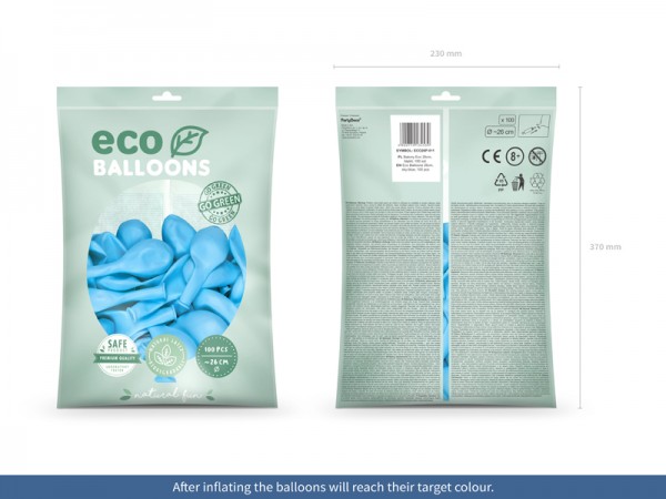100 Eco Pastell Ballons hellblau 26cm 2