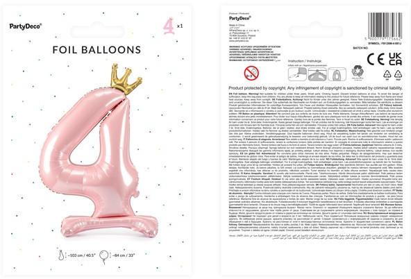 Hellrosa stehender Folienballon Zahl 4 3