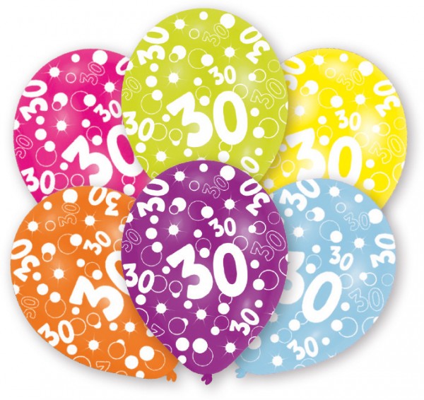 6 Luftballons Bubbles 30.Geburtstag bunt 27,5cm
