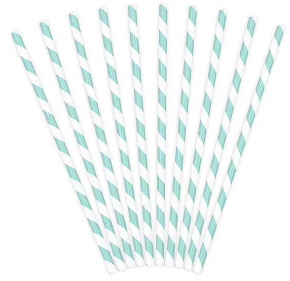 10 gestreifte Papier Strohhalme hellblau 19,5cm
