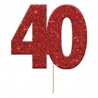 12 glitzernde 40 Deko Pieker rot