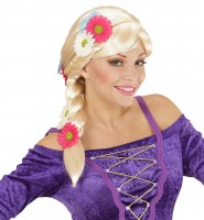 Perücke Flechtzopf Mit Blumen Blond