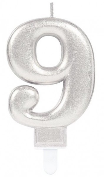 Silberne Zahl 9 Tortenkerze 7,5cm
