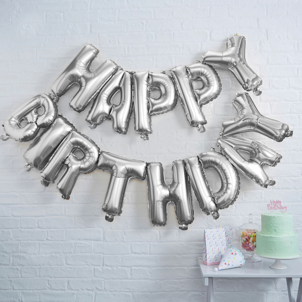 Silberner Mix & Match Happy Birthday Folienballon