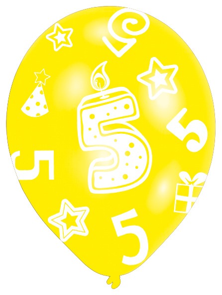 6 bunte Luftballons 5.Geburtstag 27,5cm 6