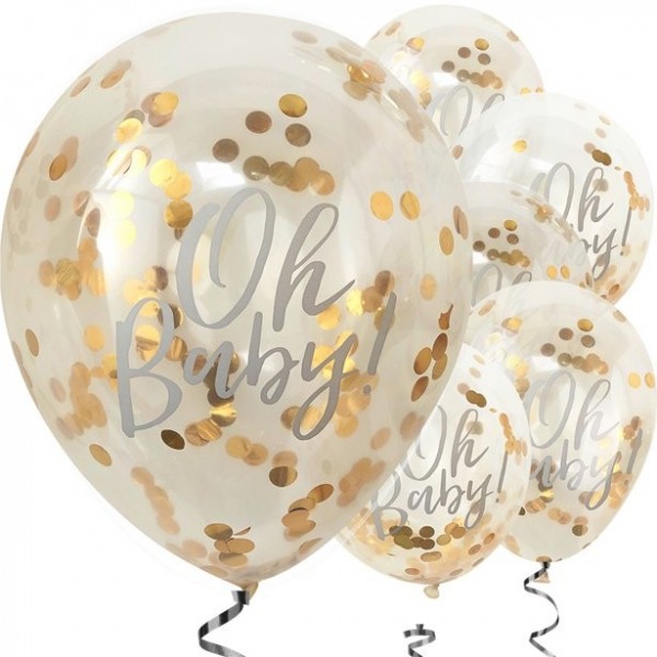 5 Goldene Oh Baby Konfettiballons 30cm