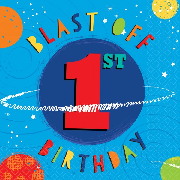 16 Space Party 1st Birthday Servietten 33cm