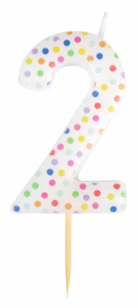 Zahl 2 bunte Punkte Tortenkerze 6cm
